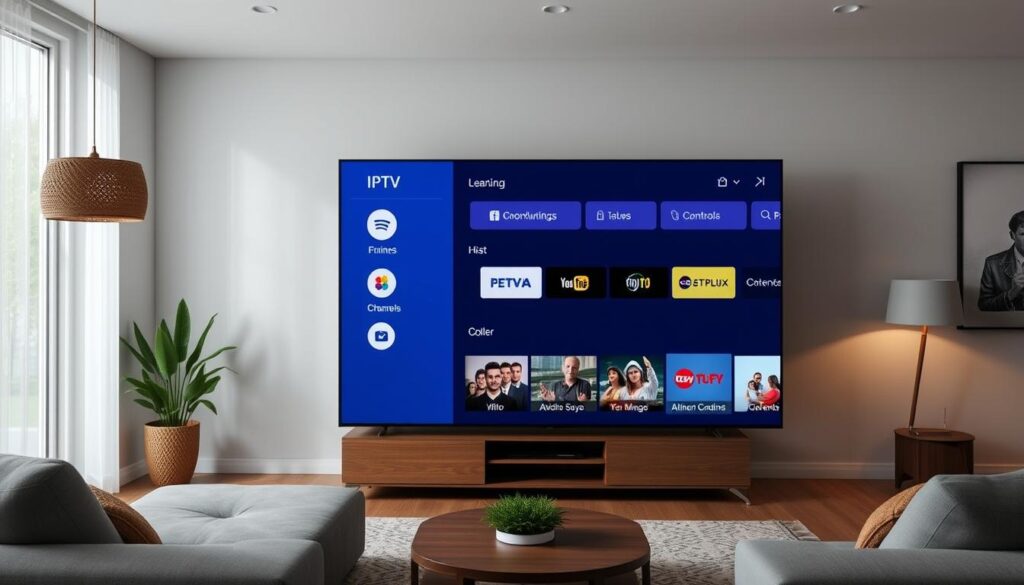 Generate an image of the IPTV Pro app's user interface on a smart TV.