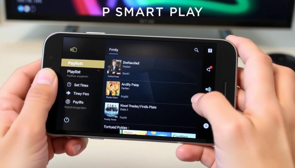 Generate an image of the IPTV SMART PLAYER application interface on an Android device, showcasing its user-friendly playlist management.