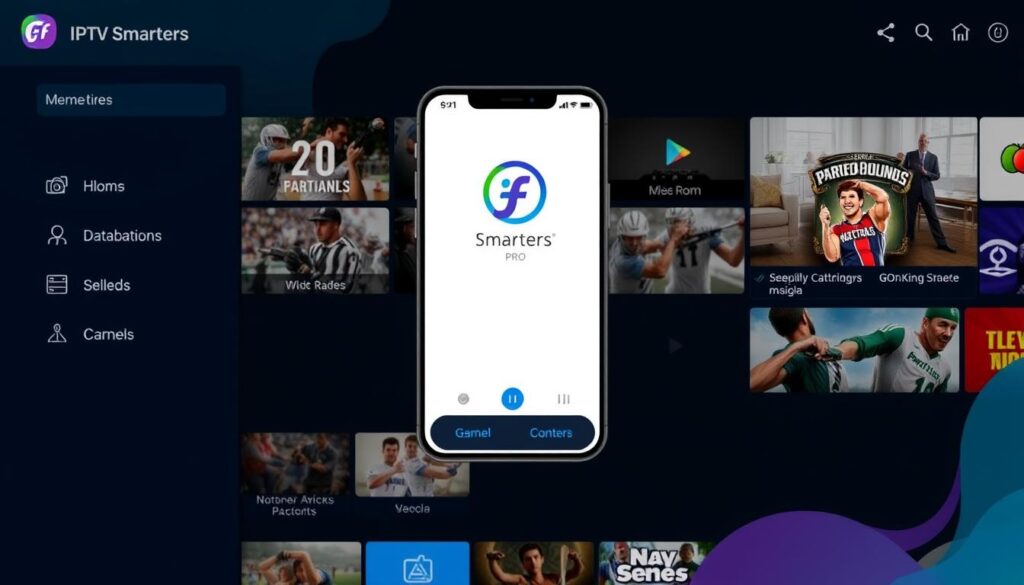 Generate an image of the IPTV Smarters Pro app's main interface, showcasing its user-friendly design. Generate an image of the IPTV Smarters Pro app's main interface, showcasing its user-friendly design.