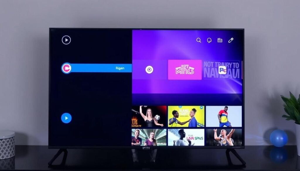 Generate an image of the OTT Navigator IPTV app interface on an Android TV device.