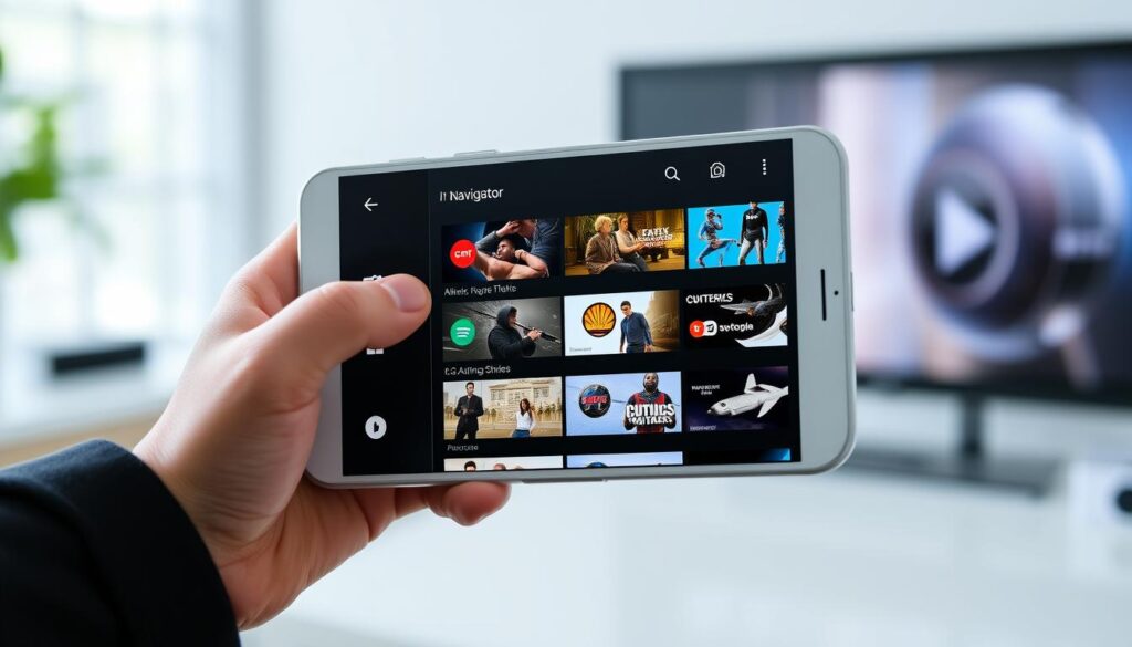 Generate an image of the OTT Navigator IPTV application interface on an Android device, showcasing its user-friendly layout and various features. Generate an image of the OTT Navigator IPTV application interface on an Android device, showcasing its user-friendly layout and various features.