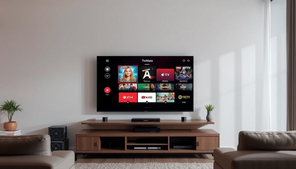 Generate an image of the TiviMate IPTV Player interface on an Android TV box.