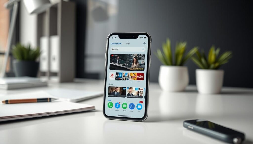 Generate an image of the Watch IPTV app on an iPhone Generate an image of the Watch IPTV app on an iPhone