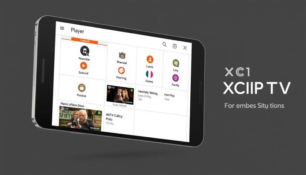 Generate an image of the XCIPTV Player interface on an Android device, showcasing its user-friendly layout and various features. Generate an image of the XCIPTV Player interface on an Android device, showcasing its user-friendly layout and various features.