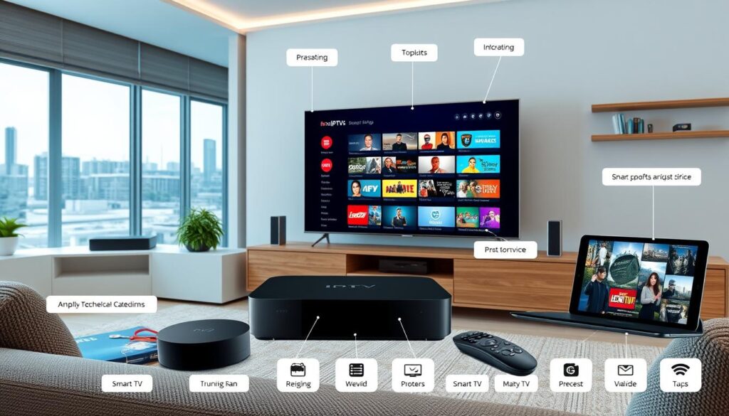 Generate an image of various IPTV devices and platforms