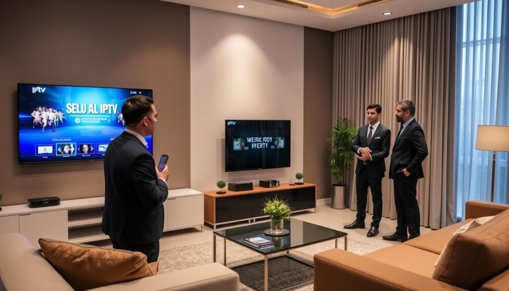 Generate an image representing IPTV Geeks' premium IPTV service with advanced features.