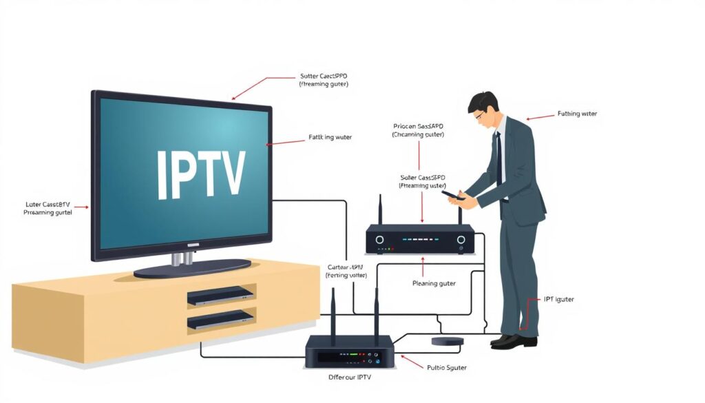 Generate an image representing IPTV technical setup