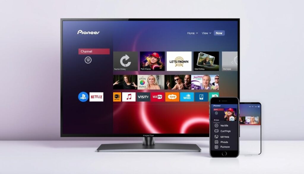 Generate an image representing Pioneer TV's user interface on various devices