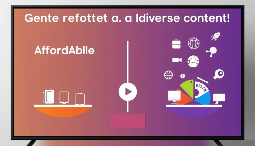 Generate an image representing ReflexSat IPTV's balance between affordability and diverse content.