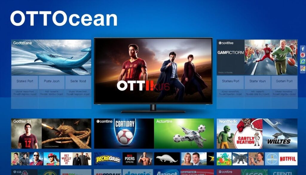 Generate an image showcasing OTTOcean's versatile IPTV subscription packages, highlighting the variety of content available.