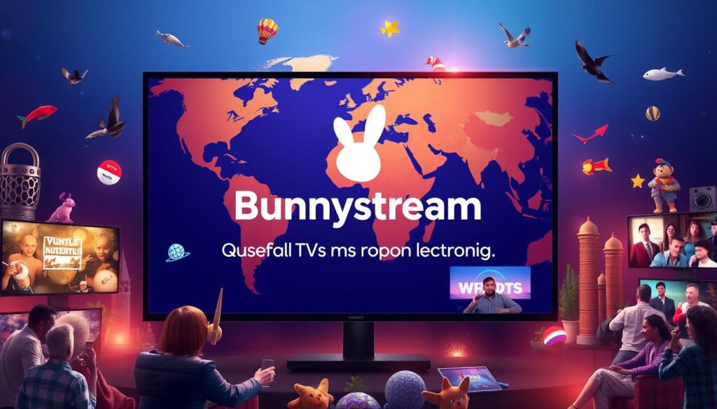 Generate an image symbolizing Bunnystream's global TV channel access and diverse VOD content.