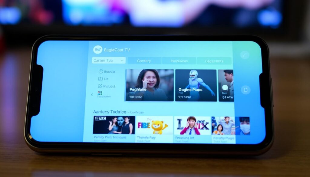 Image of EagleCast TV's interface on a smartphone