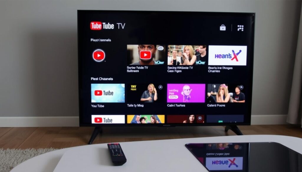 Image of a TV screen showing YouTube TV interface Image of a TV screen showing YouTube TV interface