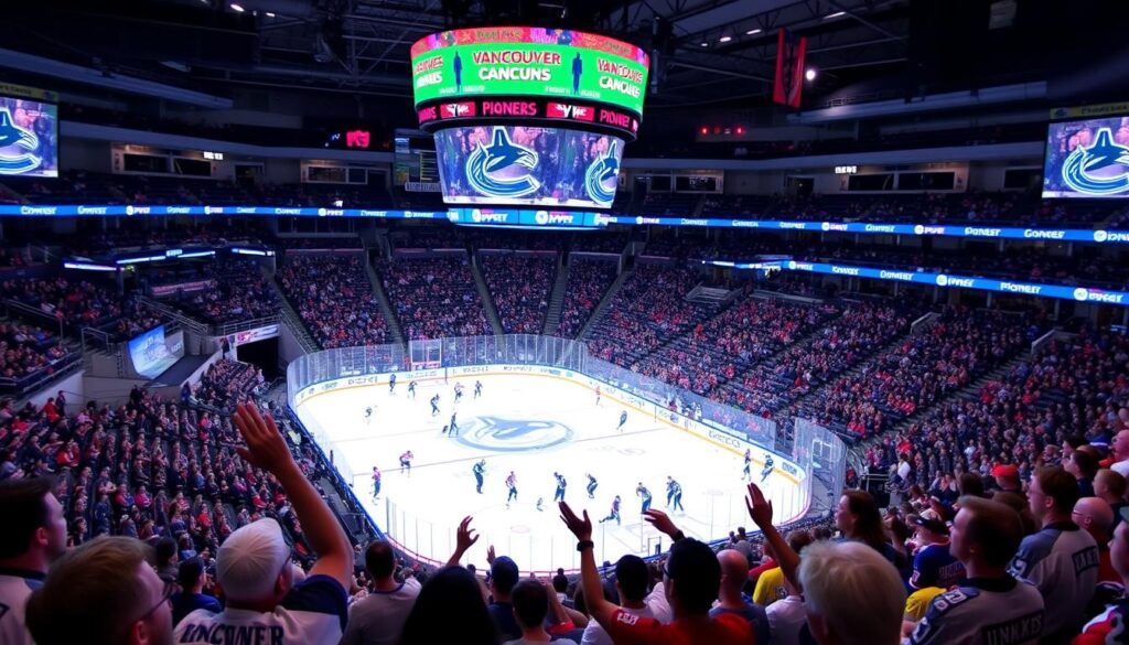 Image of a Vancouver Canucks game being streamed via Pioneer TV