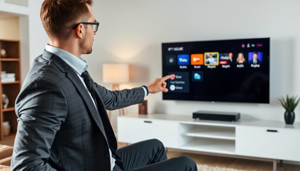 Image of a person choosing IPTV features on their device