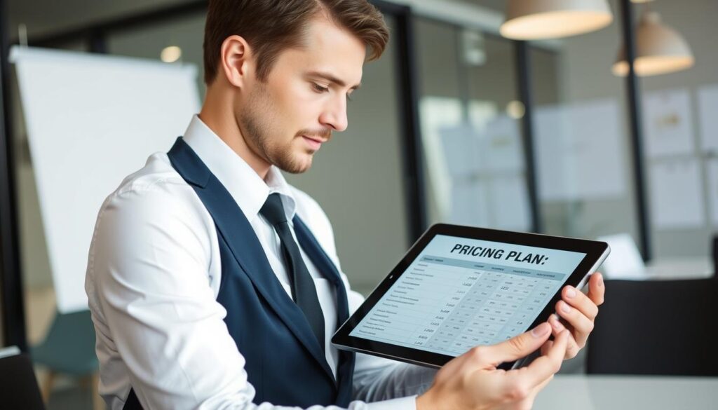 Image of a person choosing a pricing plan on their device