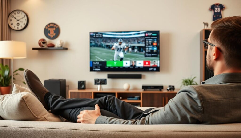 Image of a person enjoying their favourite sports channel on IPTV Image of a person enjoying their favourite sports channel on IPTV