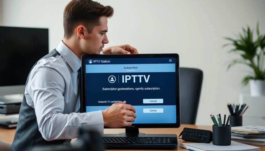 Image of a person setting up an IPTV subscription on their device Image of a person setting up an IPTV subscription on their device