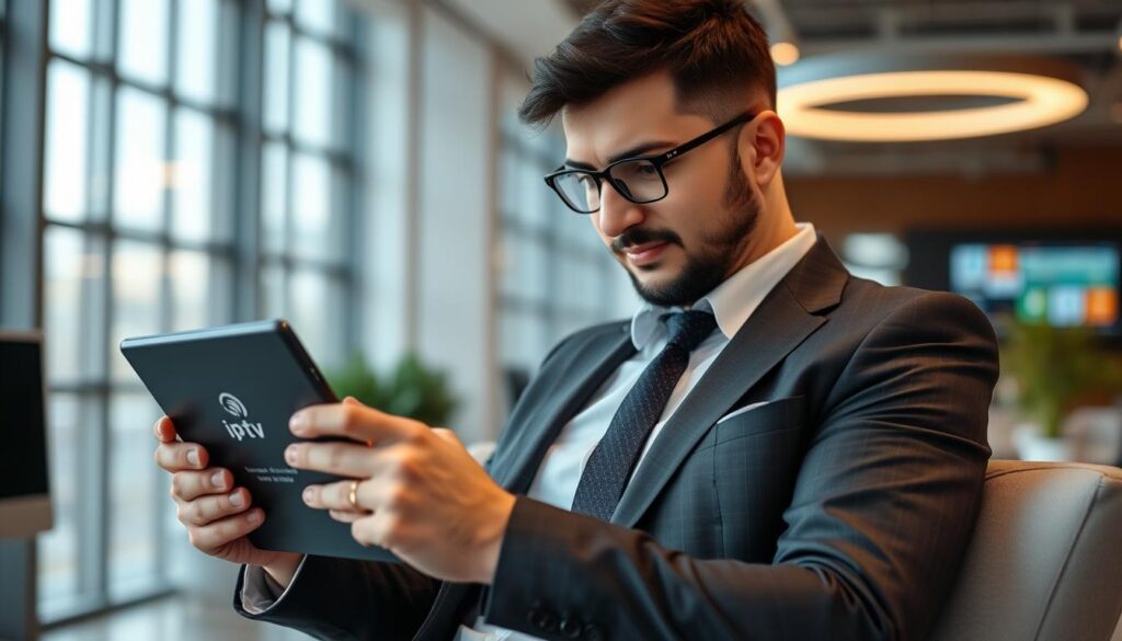 Image of a person using a budget IPTV service on their tablet Image of a person using a budget IPTV service on their tablet