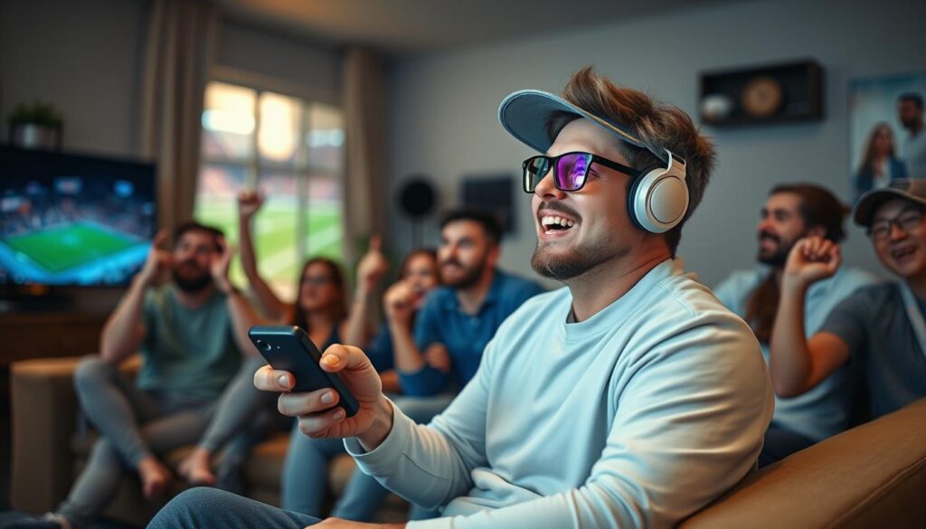 Image of a sports enthusiast watching a live match on IPTV Gear