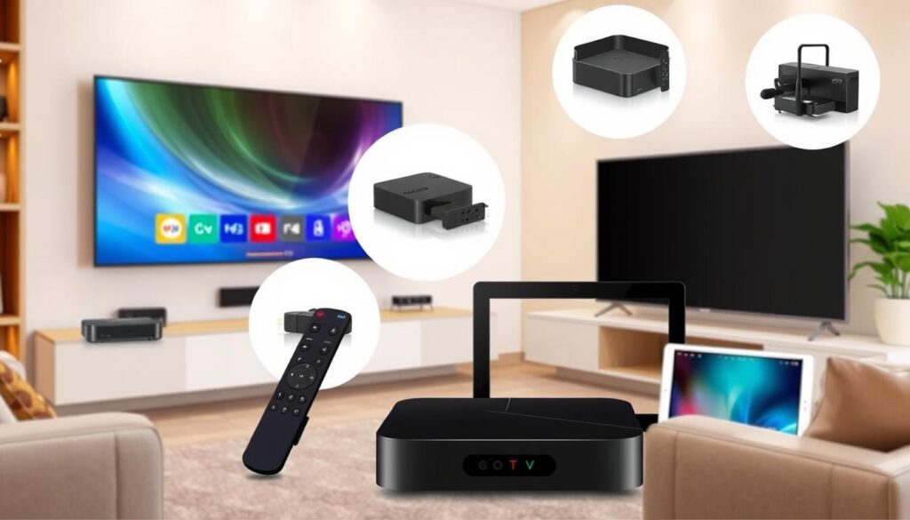 Image of various devices compatible with IPTV