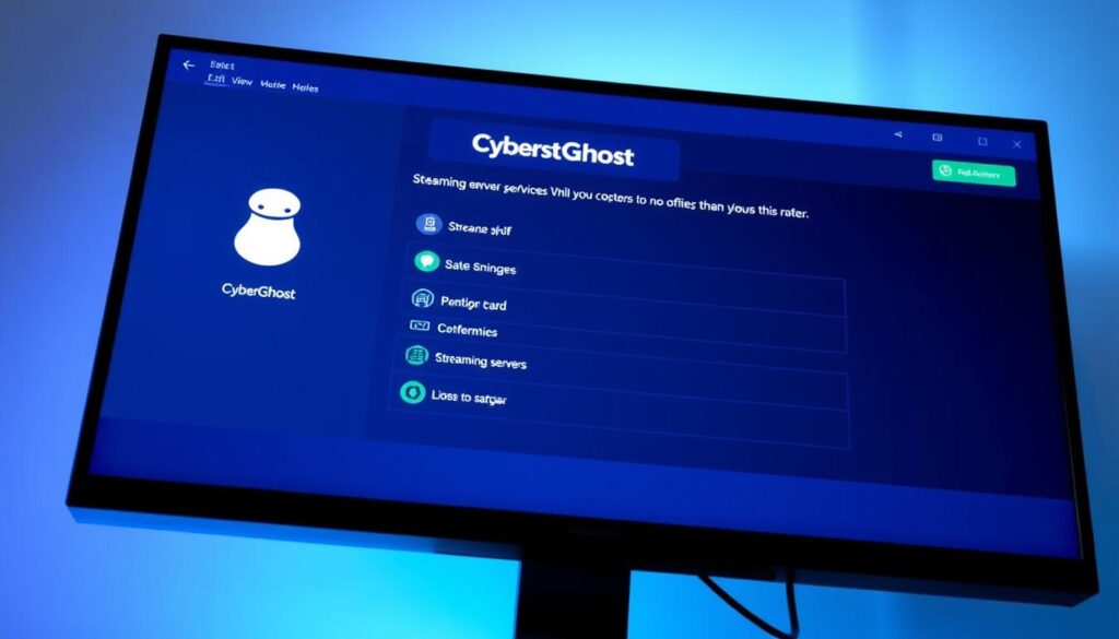 An image of CyberGhost's user interface on a computer screen, highlighting its streaming servers.