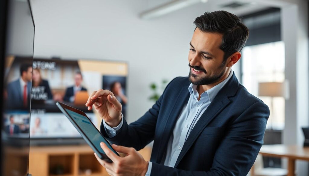 An image of a person choosing a subscription plan on a TV or tablet
