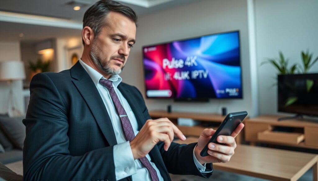 Create an image of a person setting up Pulse 4K IPTV on their device