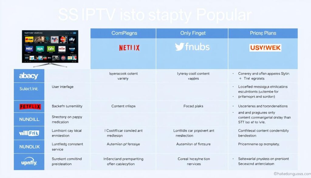 Generate an image comparing SS IPTV with other streaming services