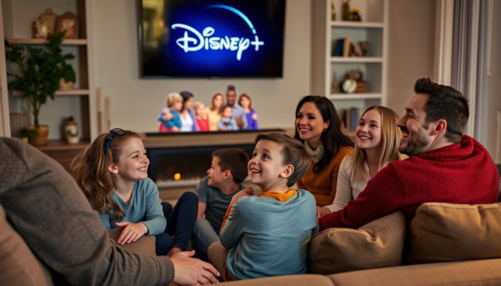 Generate an image of Disney+ streaming on a smart TV.