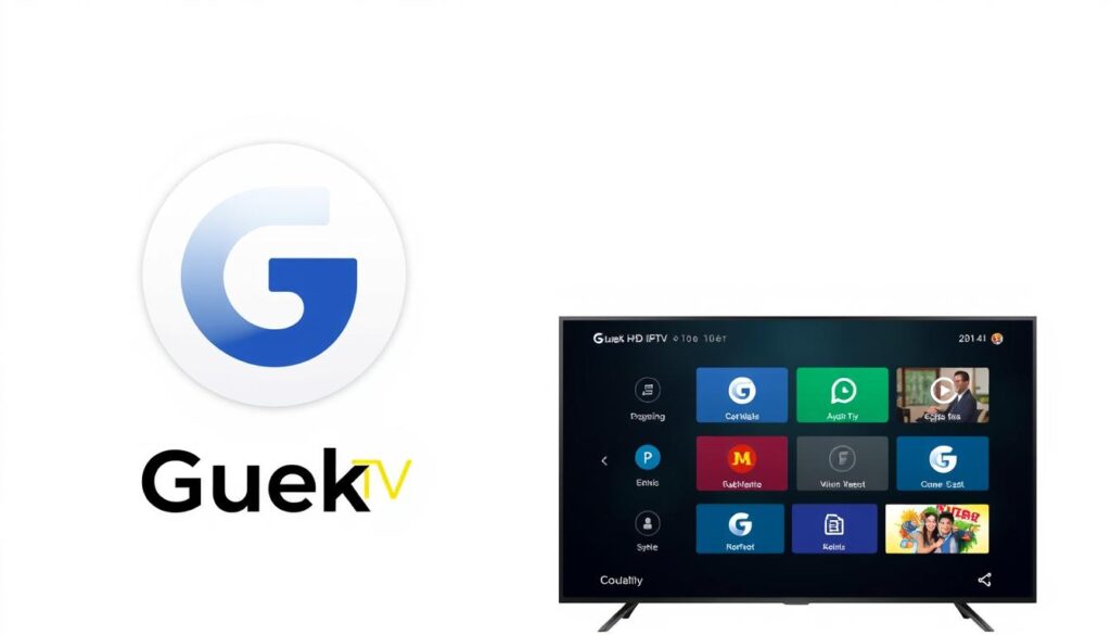 Generate an image of Guek HD IPTV's logo and main interface