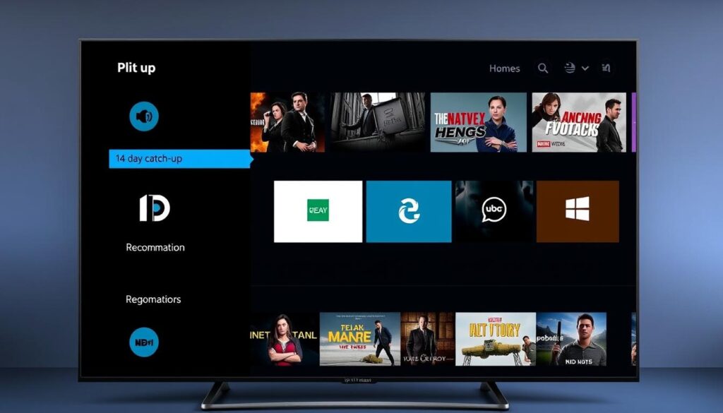 Generate an image of IPTV Geeks' interface, showcasing its advanced features like 14-day catch-up and AI-powered recommendations. Generate an image of IPTV Geeks' interface, showcasing its advanced features like 14-day catch-up and AI-powered recommendations.