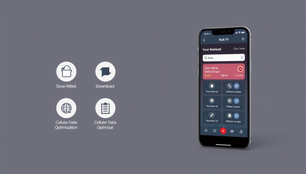 Generate an image of Kick LTV's mobile app, highlighting its offline download capabilities and cellular data optimization. Generate an image of Kick LTV's mobile app, highlighting its offline download capabilities and cellular data optimization.