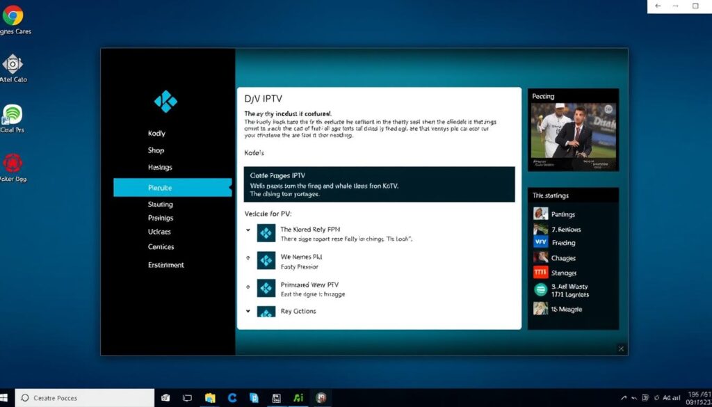 Generate an image of Kodi's interface on a Windows PC, showcasing its IPTV features. Generate an image of Kodi's interface on a Windows PC, showcasing its IPTV features.