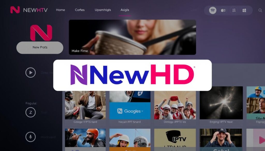 Generate an image of NewHD IPTV's logo and main interface