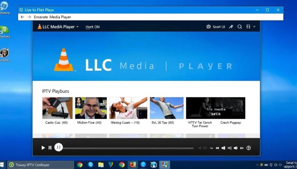 Generate an image of VLC Media Player interface on a Windows PC screen, showcasing its IPTV playback features.