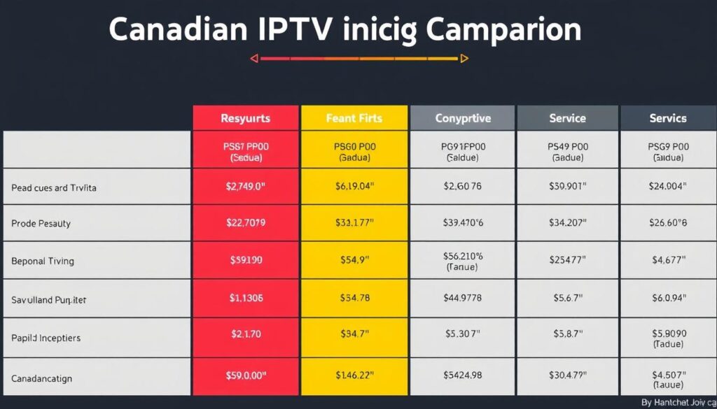 Generate an image of a Canadian IPTV pricing comparison chart
