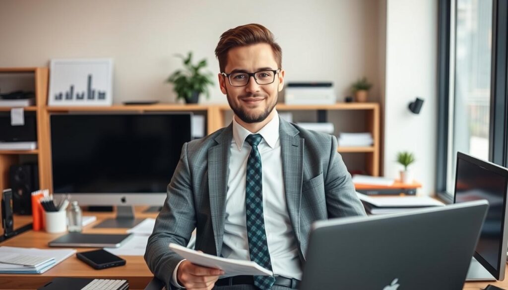 Generate an image of a Quebec-based entrepreneur setting up an IPTV reseller business