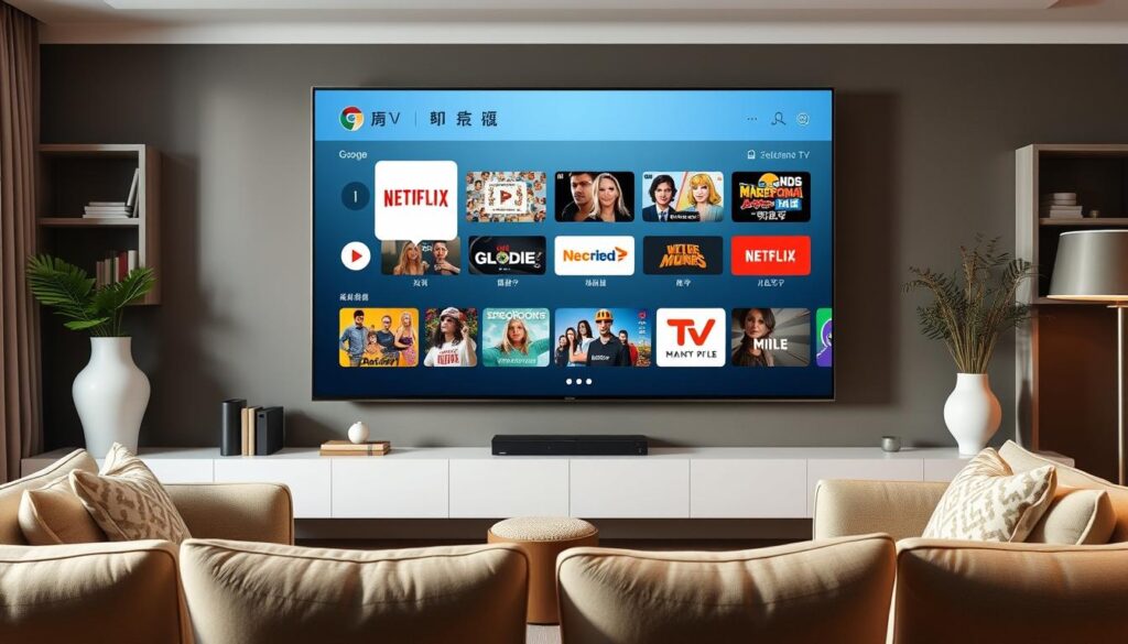 Generate an image of a bilingual TV guide on an IPTV screen. Generate an image of a bilingual TV guide on an IPTV screen.