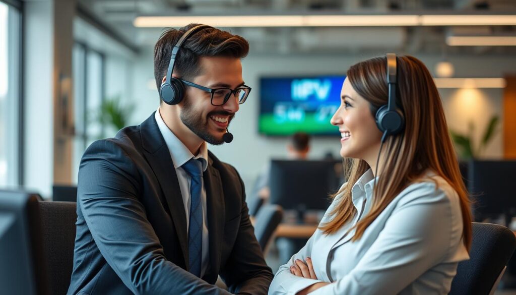 Generate an image of a customer support representative assisting a user with IPTV login issues.