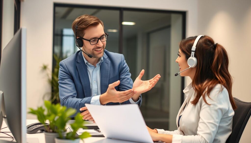 Generate an image of a customer support representative assisting a user with IPTVtune subscription details.