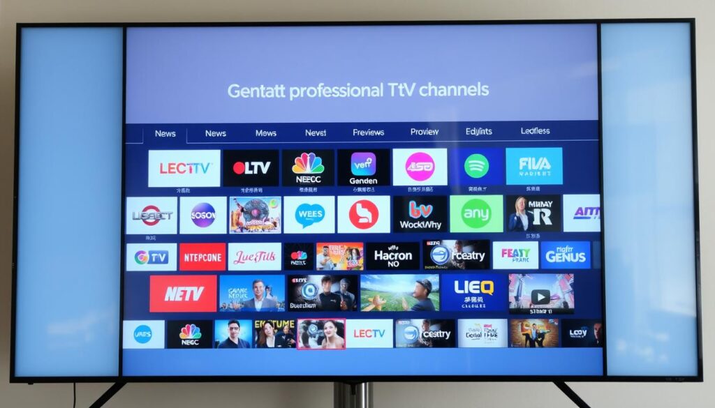 Generate an image of a digital screen displaying a vast array of TV channels.