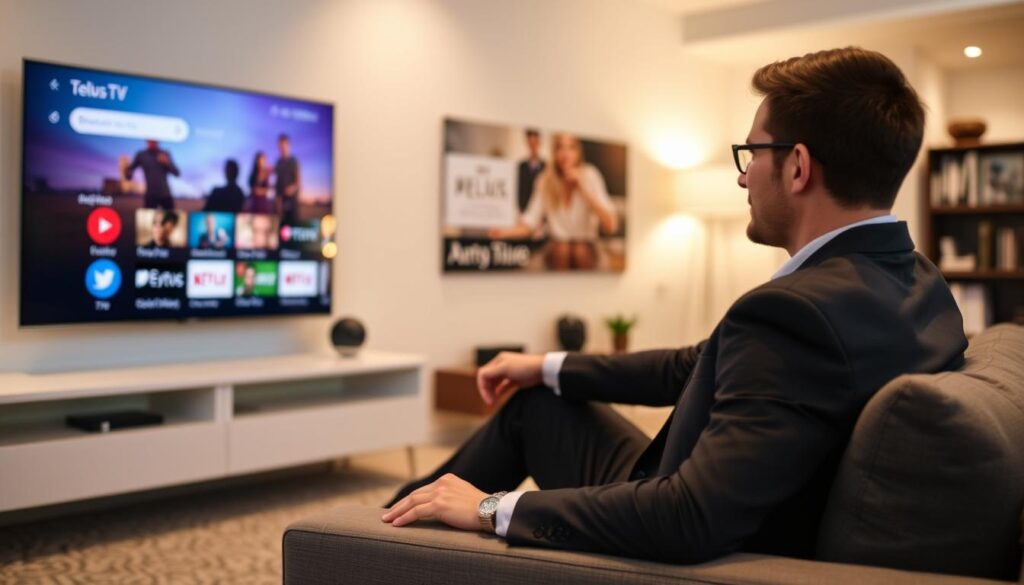 Generate an image of a person customizing their channel selection on Telus Optik TV