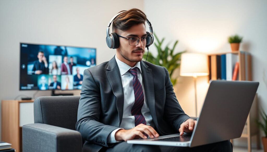 Generate an image of a person streaming content on a budget-friendly IPTV service.