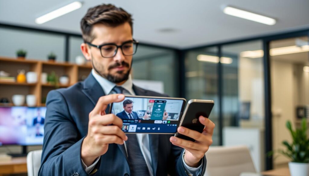 Generate an image of a person streaming content on a mobile device using Kick LTV.