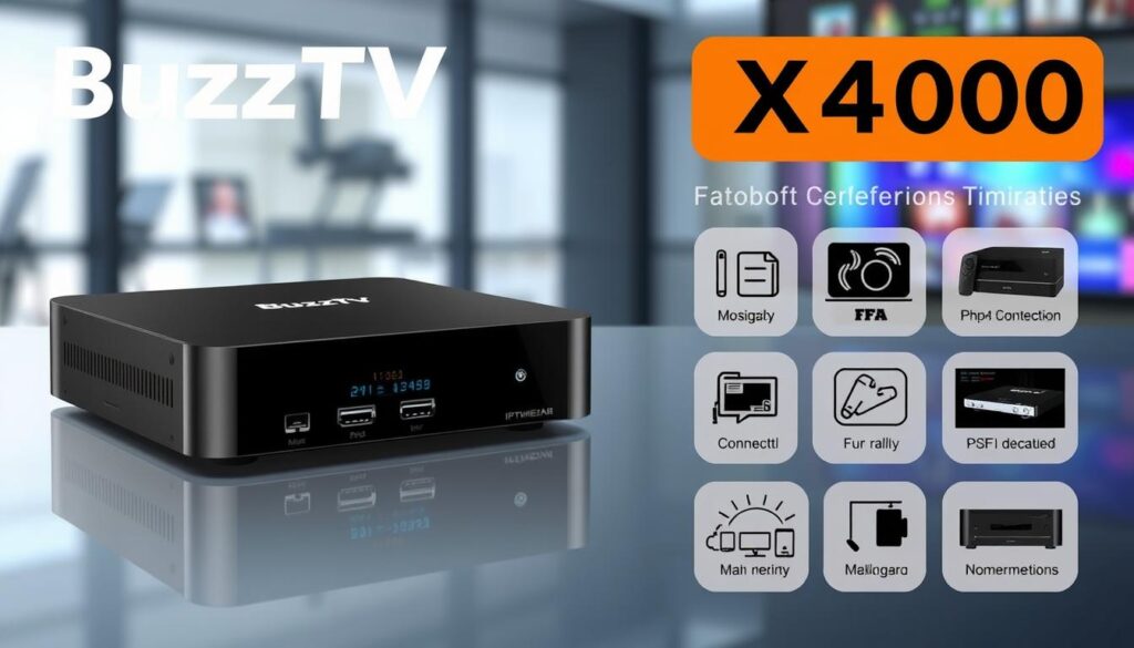 Generate an image of the BuzzTV XR4000 IPTV box Generate an image of the BuzzTV XR4000 IPTV box