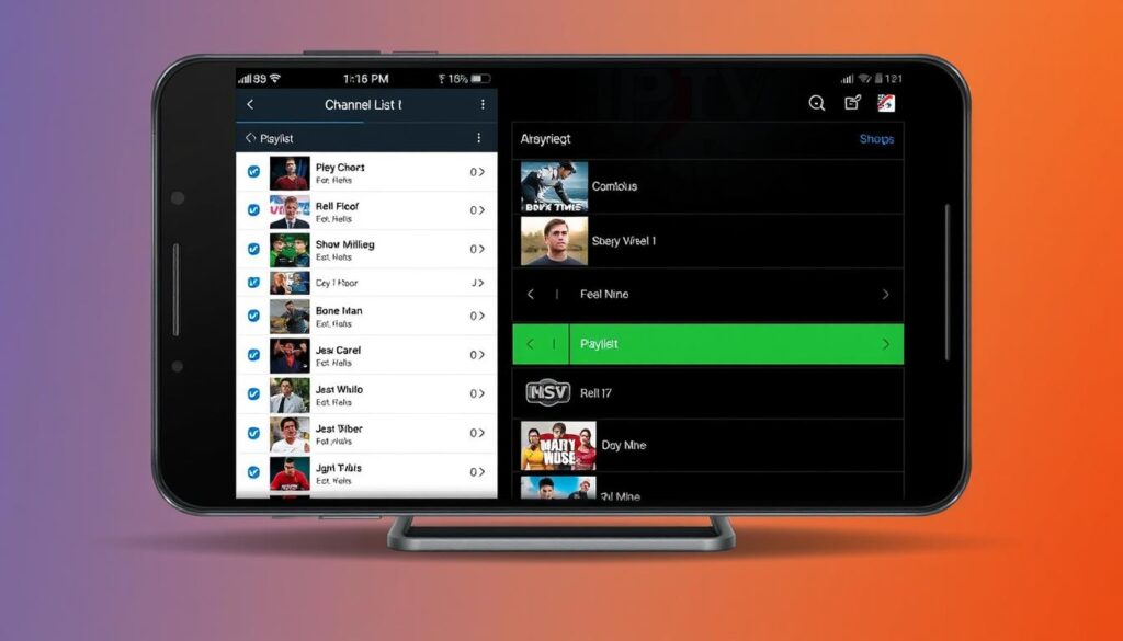 Generate an image of the IPTV Extreme app interface showcasing its channel list and playlist support.