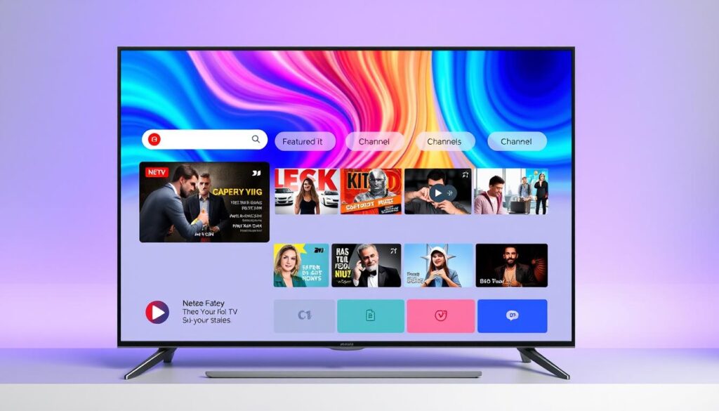 Generate an image of the IPTV Smart Player interface on a smart TV. Generate an image of the IPTV Smart Player interface on a smart TV.