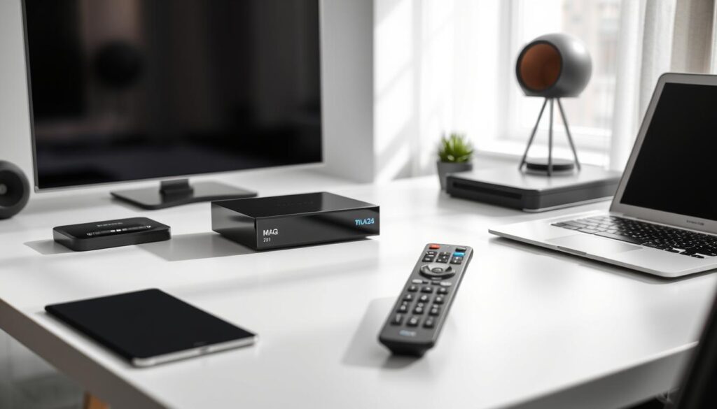 Generate an image of the MAG 324 IPTV box Generate an image of the MAG 324 IPTV box