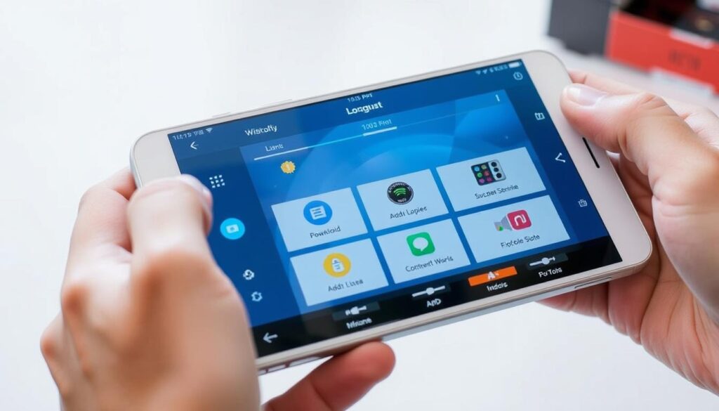 Generate an image of the OTT Navigator IPTV app interface on an Android device, showcasing its customizable features. Generate an image of the OTT Navigator IPTV app interface on an Android device, showcasing its customizable features.